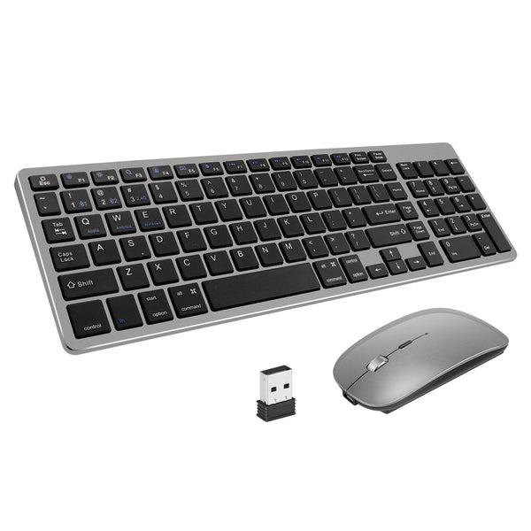 Bluetooth Keyboard + 2.4G Wireless Mouse Dual Zone - Compatible with iPad/PC/Mac - Silent Office &amp; Gaming