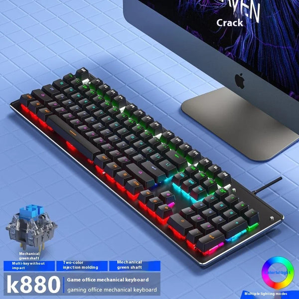 K880 Mechanical Keyboard with Green Axis - 104 Anti-Ghosting Keys - For Gaming eSports &amp; Office - Hot-Swappable Design
