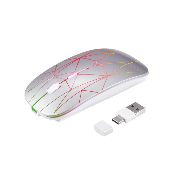 Dual Interface Wireless Mouse (USB-C + USB-A) - Silent, LED Backlit - Compatible with Microsoft Surface &amp; Laptop