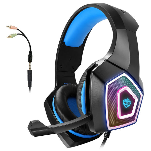 Wired RGB Gaming Headset - Dual Connections (USB + 3.5mm) - Built-in Microphone - Compatible with PC/PS4/Xbox/Switch