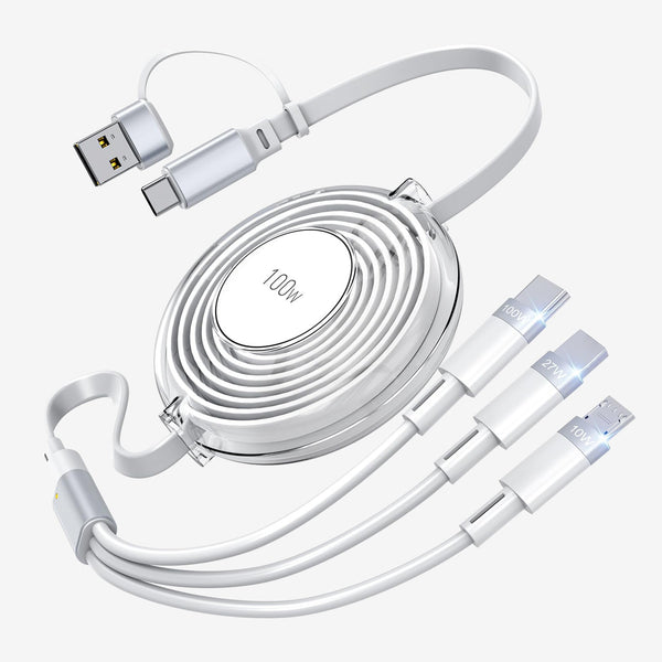 5-in-1 Telescopic 100W USB-C Cable - PD Fast Charging, 3 Data Ports - Compatible with iPhone 15/Android/MacBook