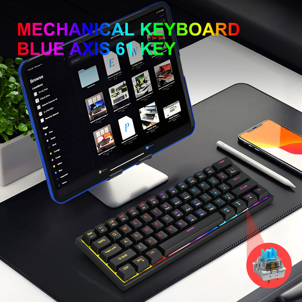 61-Key Compact Mechanical Keyboard with Blue Axis – Perfect for Gaming and eSports! 🎮 