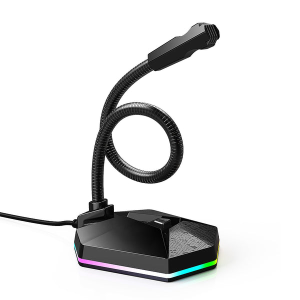 RGB USB Microphone with Adjustable Flexion - Chroma Lighting, Omnidirectional, Plug &amp; Play - For Streaming/Video
