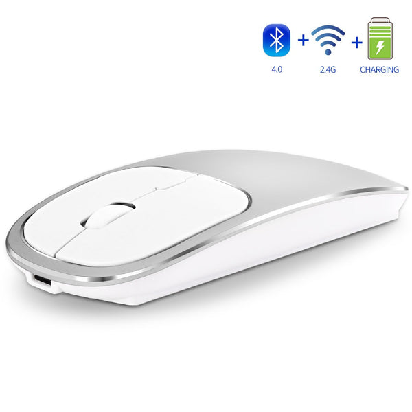 Dual Mode Wireless Mouse (Bluetooth + 2.4G) - Rechargeable, Silent &amp; Aluminum Design - For Laptop PC