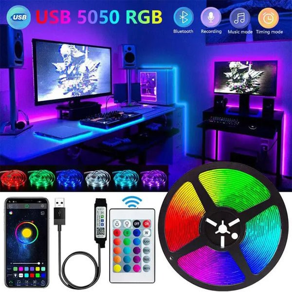 Bluetooth/WiFi 5050 RGB LED Strip - 16M Colors - Remote Control &amp; App - Flexible (1m to 30m) - For TV/Office/Bedroom 