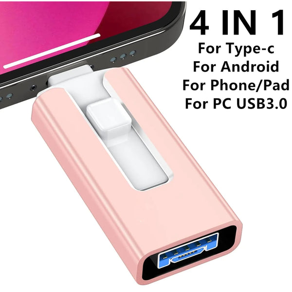 Yadeltech 4-in-1 USB 3.0 key for iPhone &amp; PC - 512GB/1TB/2TB - Compact design - Plug &amp; Play 
